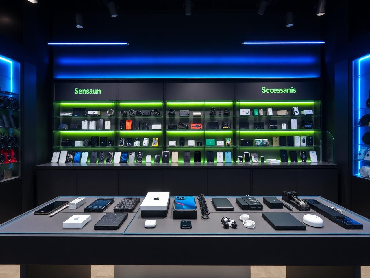 Exposição de acessórios premium e dispositivos na SimpleTech